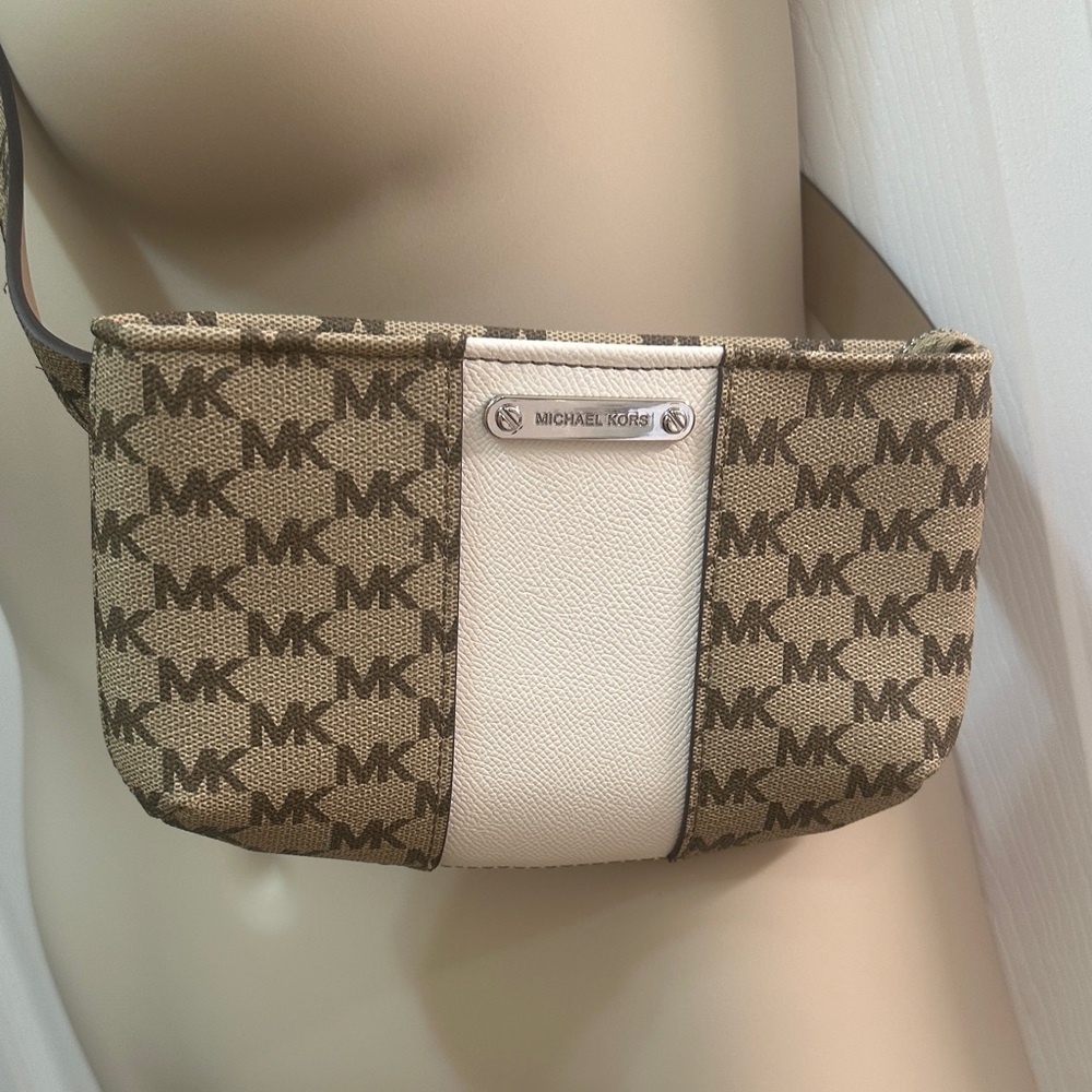 Michael Kors Tan and White Crossbody Bag